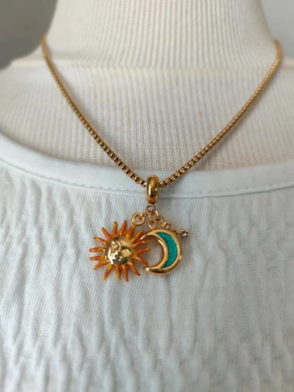 cadenas ras de cuello + colgante luna, estrella, sol, en acero inoxidable -9 – photo 2
